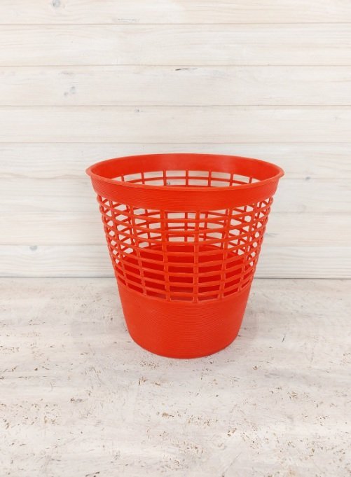 Vintage Orange Wastepaper Basket, Plastic Trash Can, Retro Waste Basket