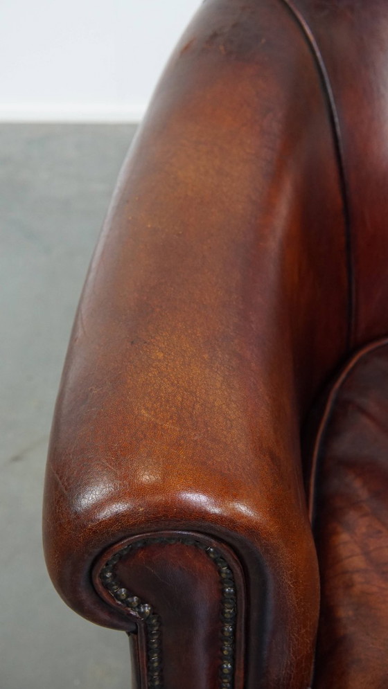 Image 1 of Fauteuil club en cuir de mouton couleur cognac