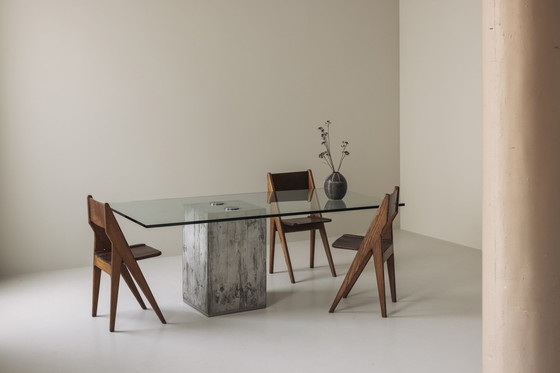 Image 1 of Very Rare Concrete and Glass Dining Table by Saporiti, Italy 1960s