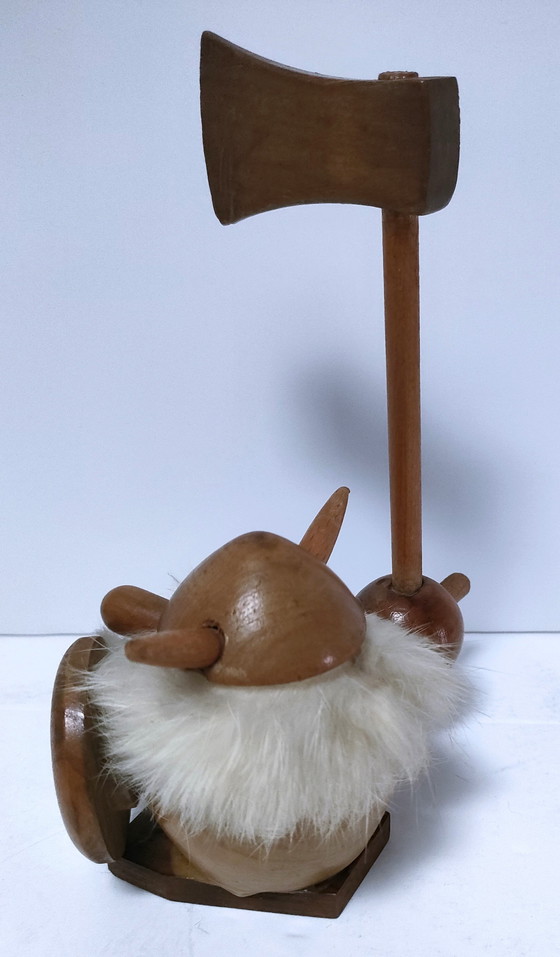 Image 1 of Three Wooden Vikings Scandinavian Design 70's