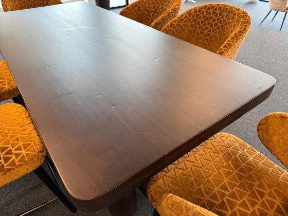 Image 1 of Richmond hoge tafel kersenhout 97x219cm set met 6 stoelen indigo triangle zithoogte 68 cm