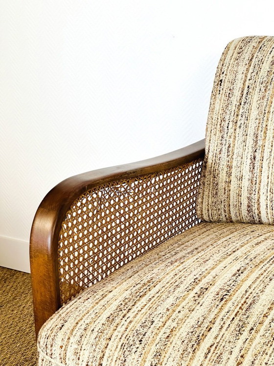 Image 1 of Vintage Art Deco woonkamerset van gebogen hout en riet, 1950, set van 3