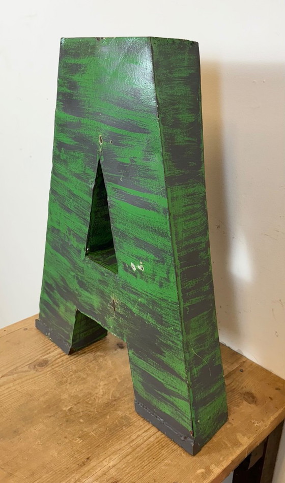 Image 1 of Großer, antiker grüner Eisenfassadenbuchstabe A, 1970er Jahre