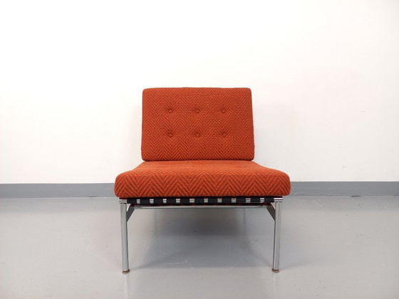 Image 1 of Fauteuil chauffeuse moderniste vintage en tissu et métal chromé des années 60 70