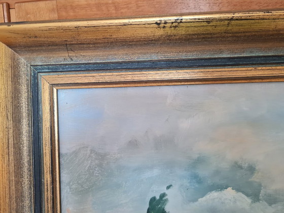 Image 1 of Atmospheric Lüneburg Heath painting with a beautiful frame by Ute Wieckhorst, 1978