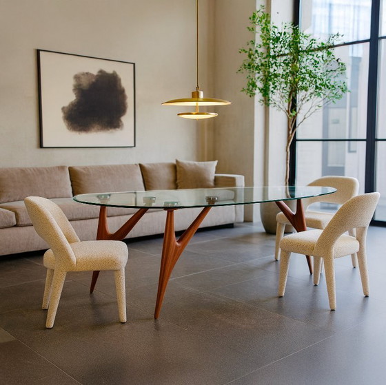 Image 1 of GREYGE TED Kristallglas-Esstisch 240 cm – Handgefertigter italienischer Designertisch aus gehärtetem Glas und Mahagoni