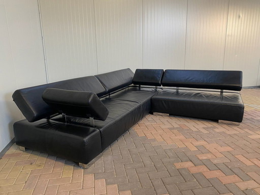 Sofá esquinero de cuero negro Bruhl - Comodidad ajustable - Diseño de salón espacioso