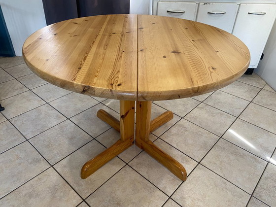 Image 1 of Tavolo rotondo allungabile, diametro 106 cm, modello Baumann, in legno massello di pino, vintage anni '70.