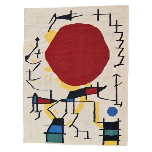 Joan Miró Le Soleil Rouge (1967) Handgewebter Wandteppich | Zeitgenössische Textilkunst | (79 × 59 Zoll)