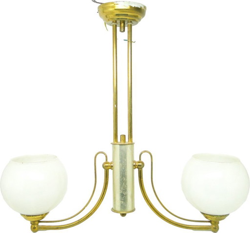 Art Nouveau Chandelier, Poland, 1970s – kroonluchters, Glass, Brass (photo 2 of 15)