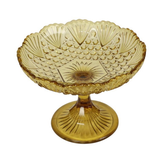 Frutero alto Art Déco color ámbar, cristal de la época de la Gran Depresión, 17 cm. – Accesorios de mesa (photo 4 of 13)