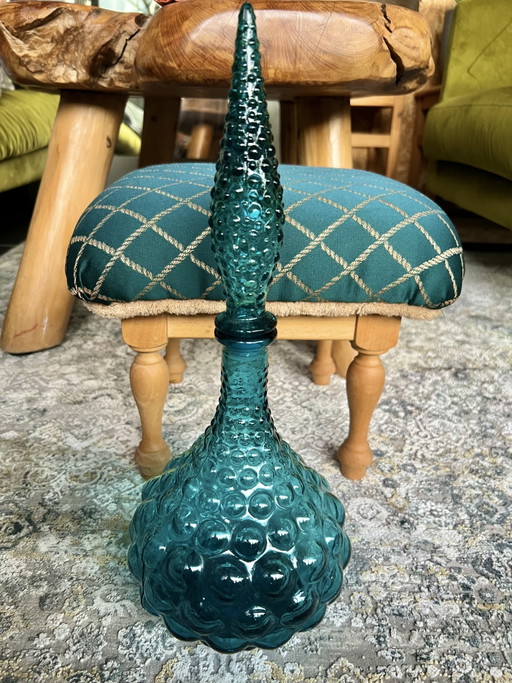 Vintage Empoli Genie Bottle Glass Carafe Blue Textured Hobnail Made in Italy – vazen