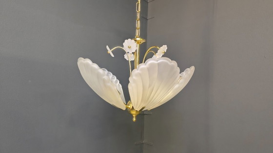 Vintage italian glass and brass chandelier, 1970s (photo 6 of 15)