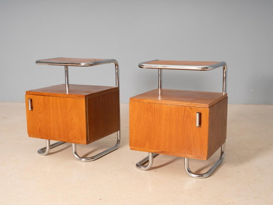 Image 1 of Pair of Chromed Nightstands, Vichr & spol, 1950s, Czechoslovakia