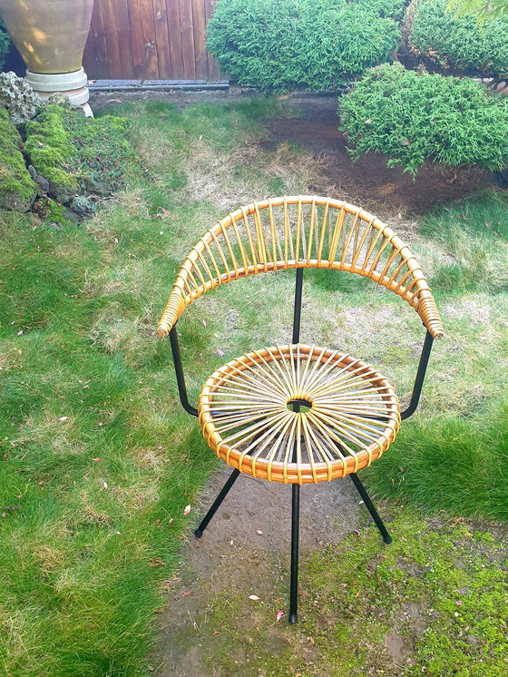 Image 1 of Sedia vintage in rattan Dirk van Sliedregt, anni '50/'60