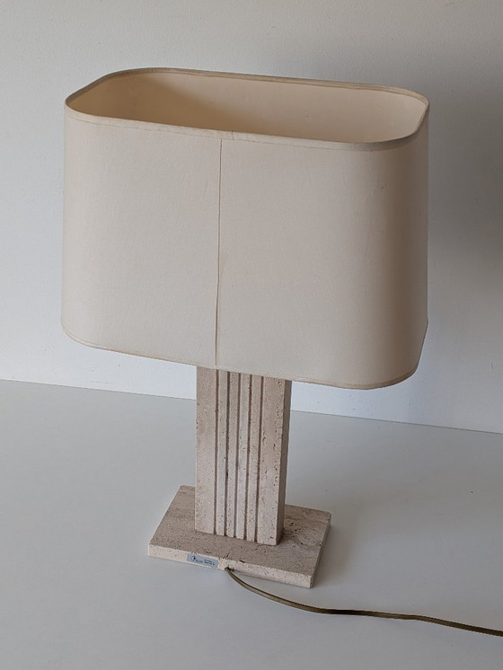 Image 1 of Lampe de table vintage en travertin et laiton de Belino (Belgique) | Années 1970