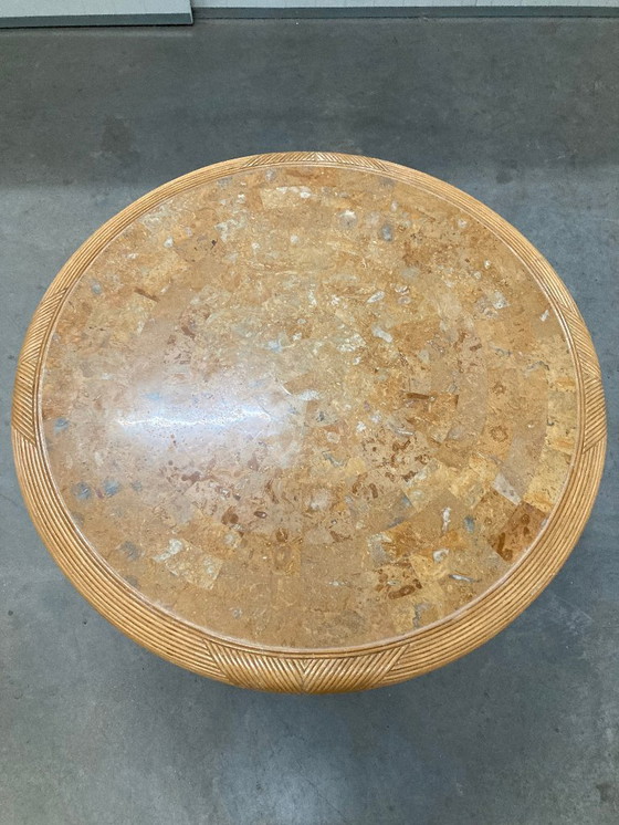 Image 1 of Vivai del Sud rotan & travertijn salontafel Italië jaren 60 
