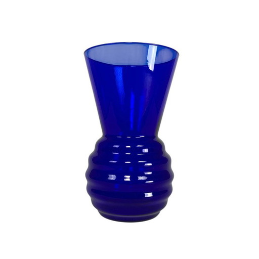 Art Deco Vase mit geripptem Sockel, kobaltblau, 1930er Jahre