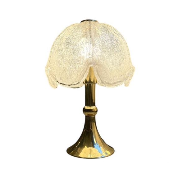 Image 1 of Vintage tafellamp van messing en ijsglas, Duitsland, jaren 70