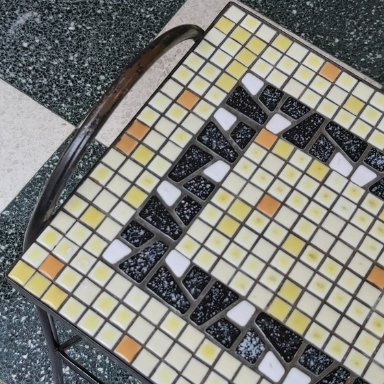 Image 1 of Vintage Mosaic Side Table in Wrought Iron and Ceramic
