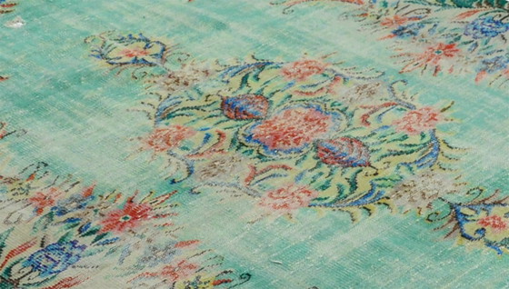 Grande tappeto turco vintage Oushak 295 × 182 cm – Tappeto in lana con motivo floreale turchese – Tappeti (photo 6 of 10)