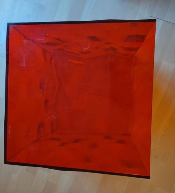 Image 1 of Kartell Kubus, design kastje, bijzettafel, rood kunststof