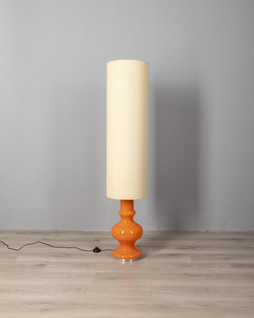 Lampadaire vintage des années 70 en verre orange design italien