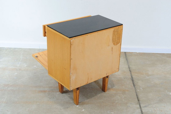 Image 1 of Mid Century Nightstands Ash Veneer & Black Glass František Mezulánik Nový Domov 1970s Czechoslovakia