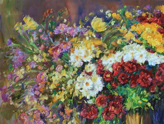 Original Oil Painting Still Life Flowers Autumn Bouquets, Paintings & Drawings, Canvas, Multi Color (photo 2 of 5)