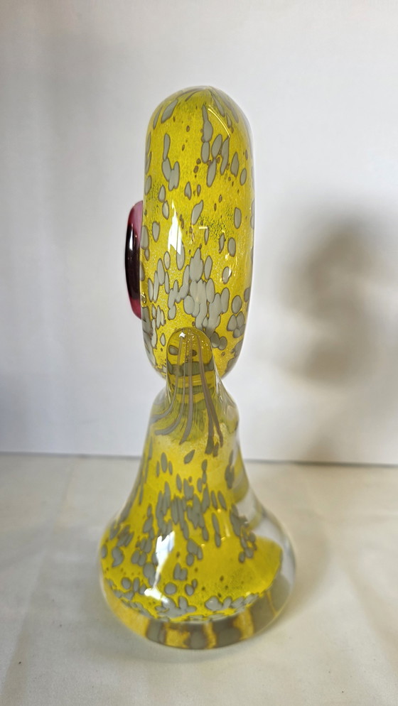 Image 1 of Sculpture de tête en verre d'atelier expressive – jaune avec murrine, faite à la main