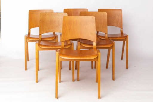 Ensemble de 6 chaises empilables Wilkhahn - Bois de hêtre - Allemagne 1970 - Sièges Vintage