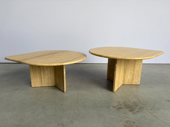 Pair of vintage travertine coffee tables or side tables, 1970s, Beige (photo 11 of 12)