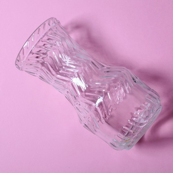 Image 1 of Mid-century Vintage Rare Clear Hand Pressed Glass Flower Vase / Fidenza / Italy / 1970s