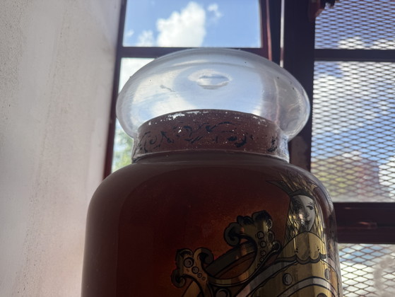 Image 1 of Vaso da farmacia antico in vetro Art Nouveau con coperchio