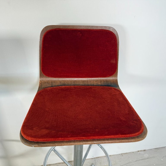 Image 1 of Vintage bar stools, chrome with wooden seat
