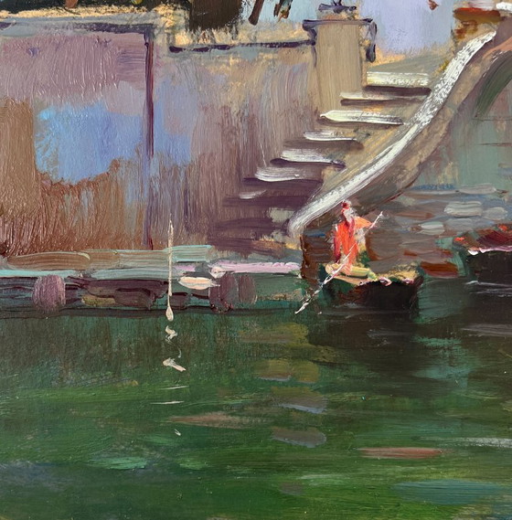 Image 1 of Original Oil Painting Summer City Landscape Bells over the river