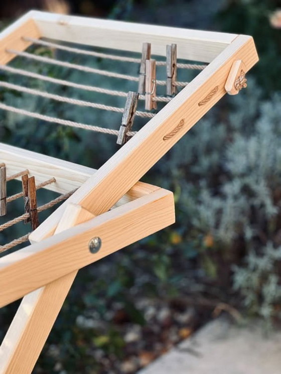 Image 1 of Wooden Clothes Airer, Laundry Drying Rack - Rustic Furniture, Foldable Horse