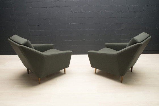 Image 1 of Set di poltrone in legno e tessuto di Eddie Harlis per Hans Kaufeld, anni '60