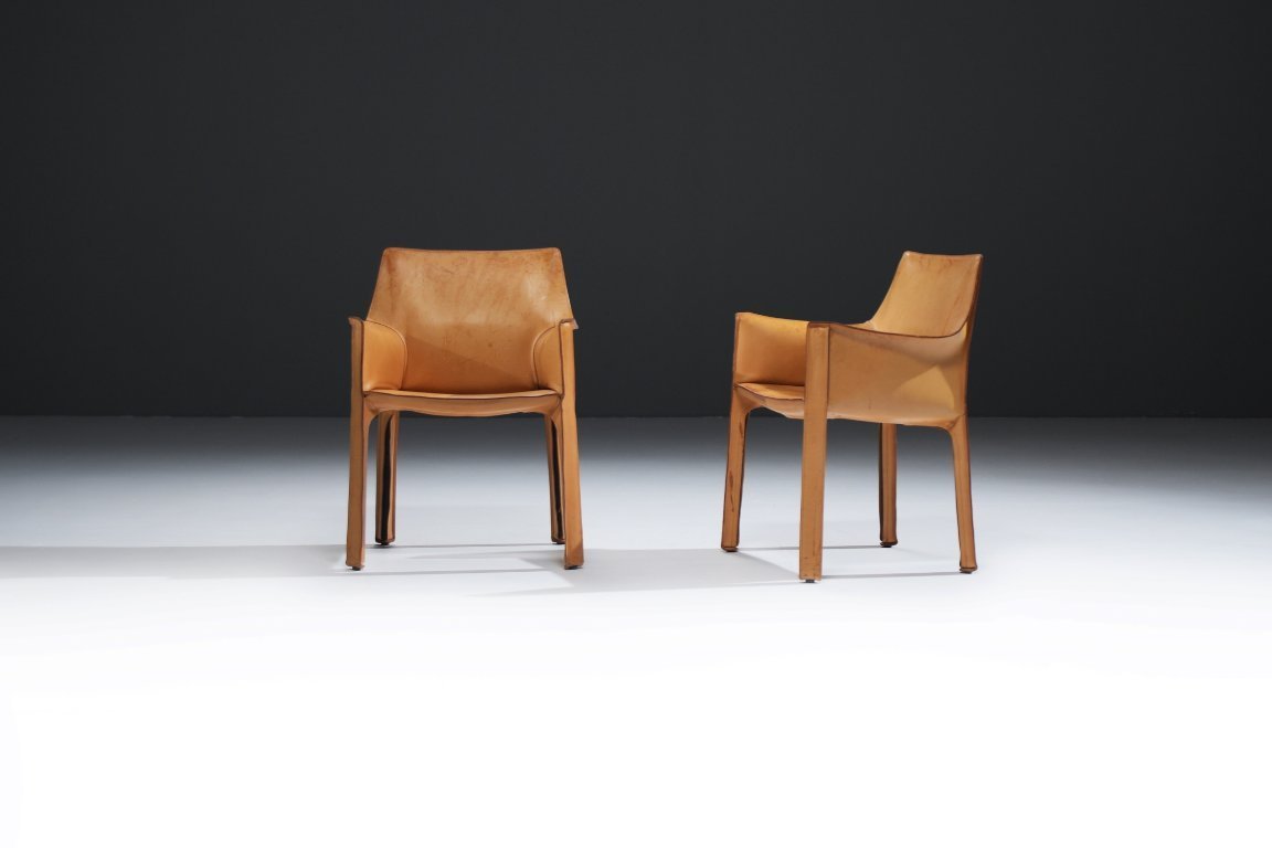 Stunning natural leather Cab 413 dining chair by Mario Bellini for