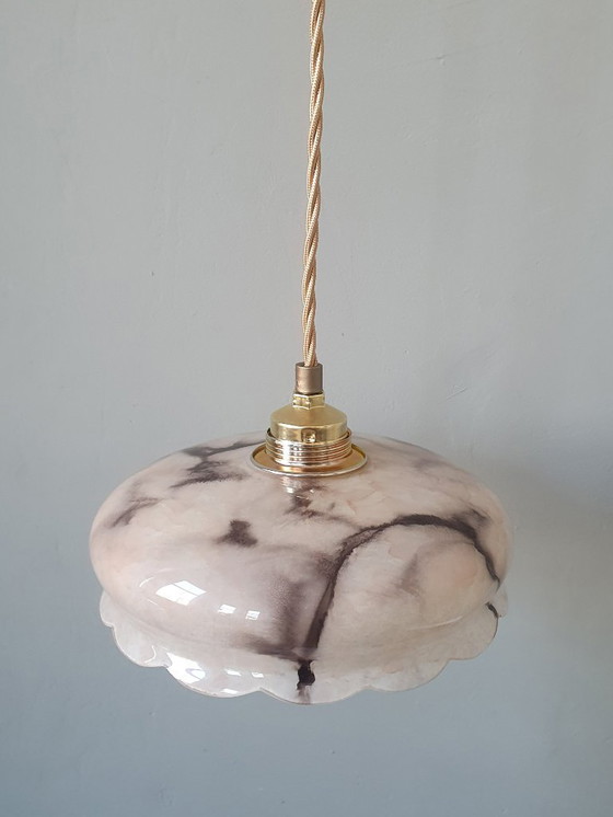 Image 1 of Set of vintage pendant lamps made of opaline glass with a marble effect