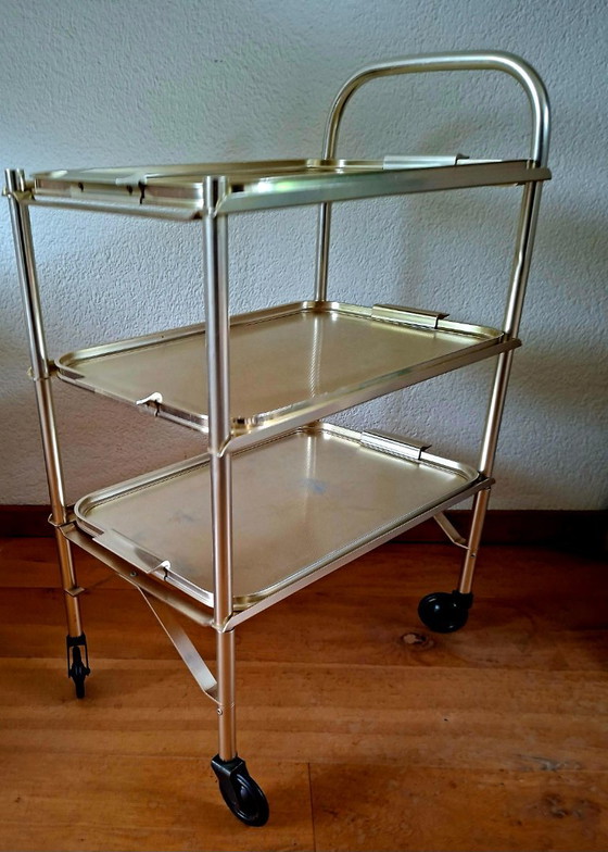 Servierwagen im Hollywood-Regency-Stil. – Aluminium – Englisch – Stijl  Kaymet en Woodmet. (photo 3 of 13)