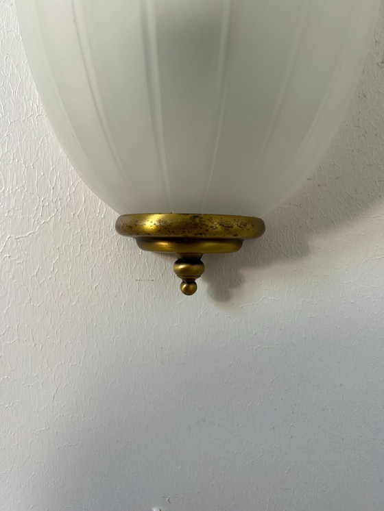 Image 1 of Pair of vintage sconces, brass and sandblasted glass, France 1970