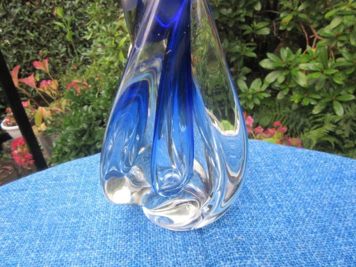 Val St Lambert VSL Base per lampada piccola in cristallo blu, stile modernista