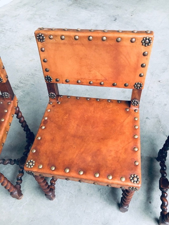 Image 1 of Englische Cromwell-Stühle aus hellbraunem Leder und Eiche, frühes 20. Jahrhundert