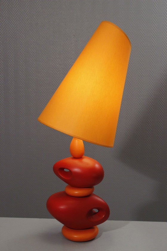 Image 1 of Louis Drimmer - Grande lampada a forma di ciottoli in ceramica arancione, design postmoderno, anni '80