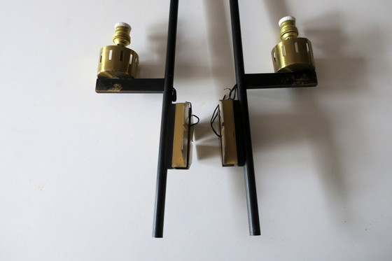 Image 1 of Pair of Brass and Opaline Glass Wall Lights, Stilnovo Period, Italy 1940s-50s