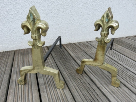 Image 1 of Anciens Chenets "Fleur De Lys" En Bronze Massif, Late 19th century, France