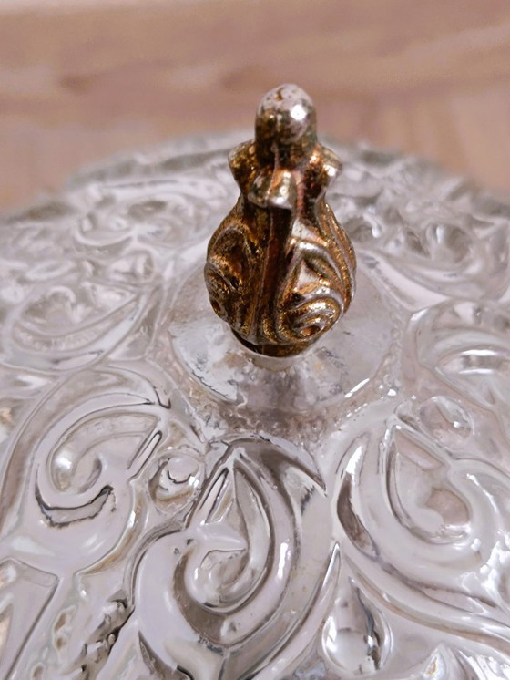 Image 1 of Plafondlamp van gegoten glas en messing uit de jaren 60