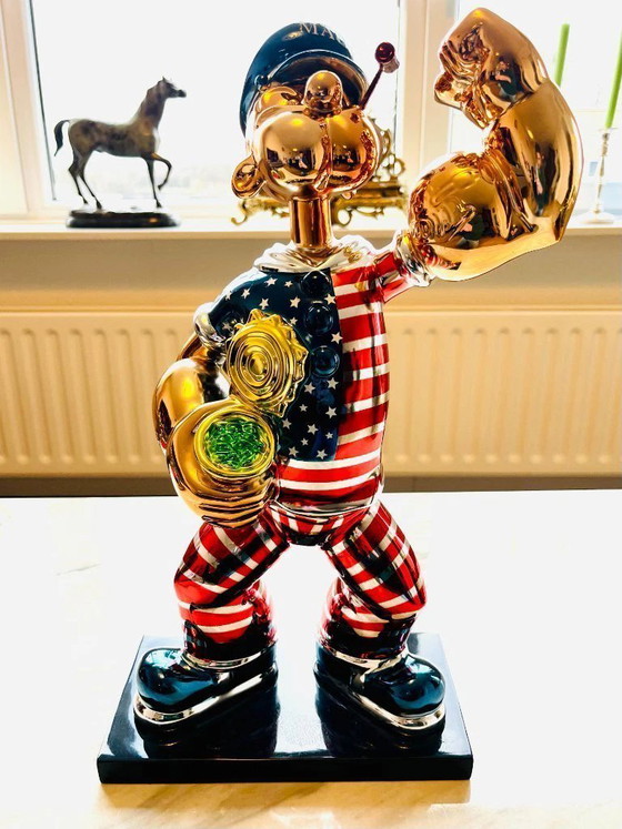 Image 1 of Sculpture XL Popeye USA, Pop Art, Luxe, Argent, Statue, Dessin animé, États-Unis