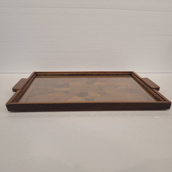 Image 1 of Bandeja Art Déco, Marquetería Y Cristal, 1950 – Francia